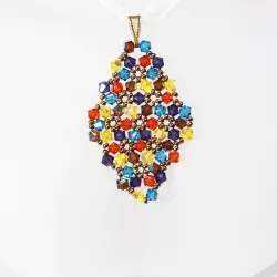 Pendant 30cm - Xochitl Rhombus M-Yellow Organza - Pendant 30cm - Laiton bronze